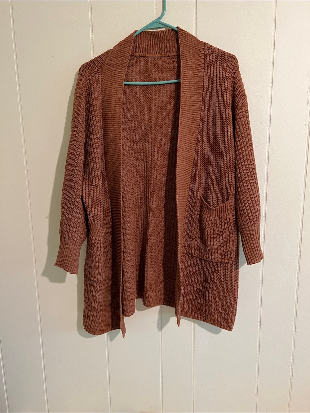 Open-Front Cozy Knit Cardigan Sweater in Rust